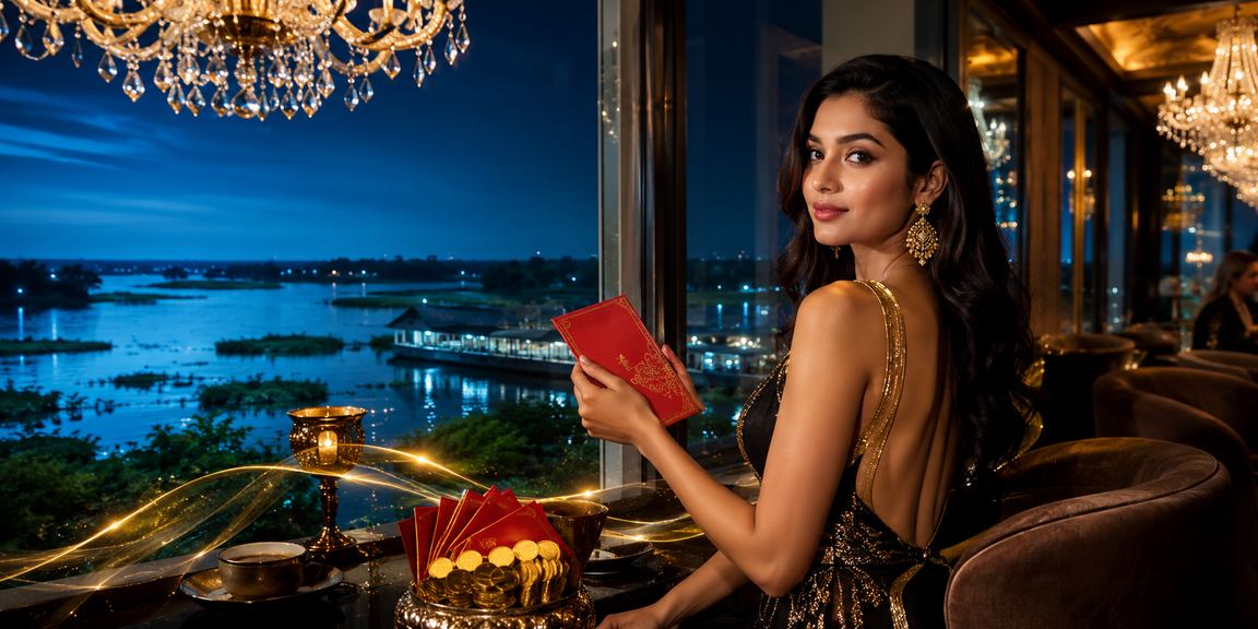 বাংলাদেশি মডেল লটারি বোনাস রেড এনভেলপ হাতে নিয়ে আছেন