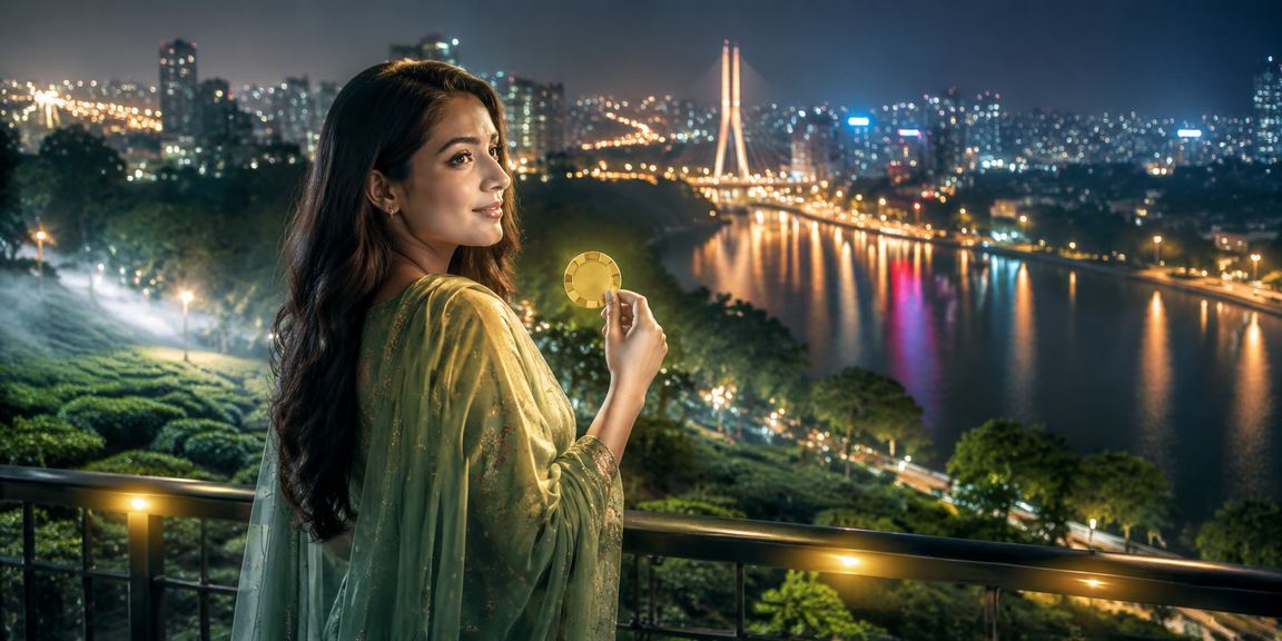 ঢাকার চা বাগানের পটভূমিতে ক্যাশব্যাক বোনাস সহ মোবাইলে লটারি খেলছেন ব্যবহারকারী